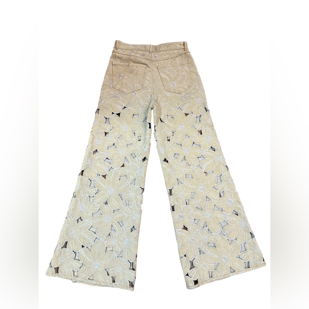 Cynthia Rowley Floral Cutout Wide-Leg Jeans in Sage and Ivory - Picture 10 of 16